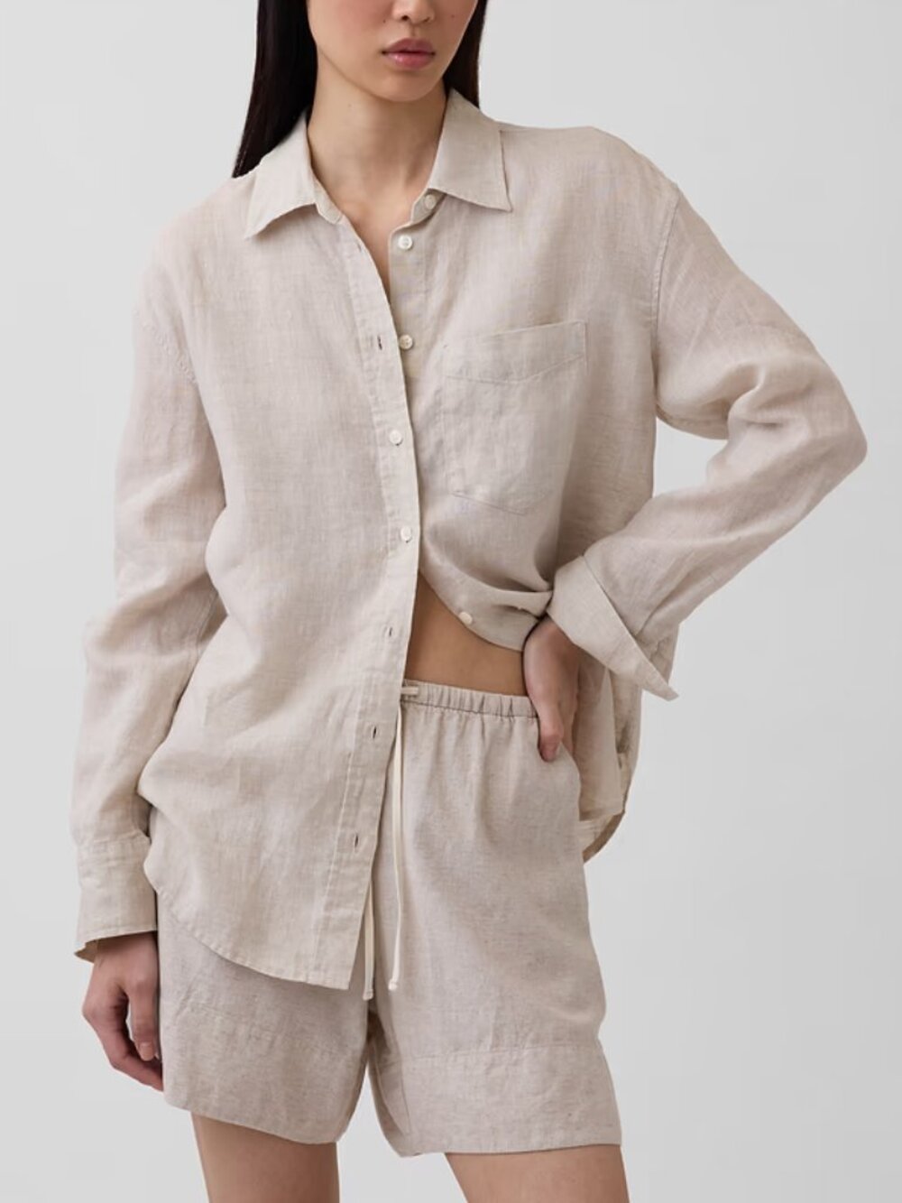 NWT! Gap Women's Flax Beige 100% Linen Oversized Easy Button-Down Shirt S